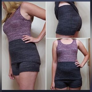 Purple and Gray Knit Tank and Shorts Set